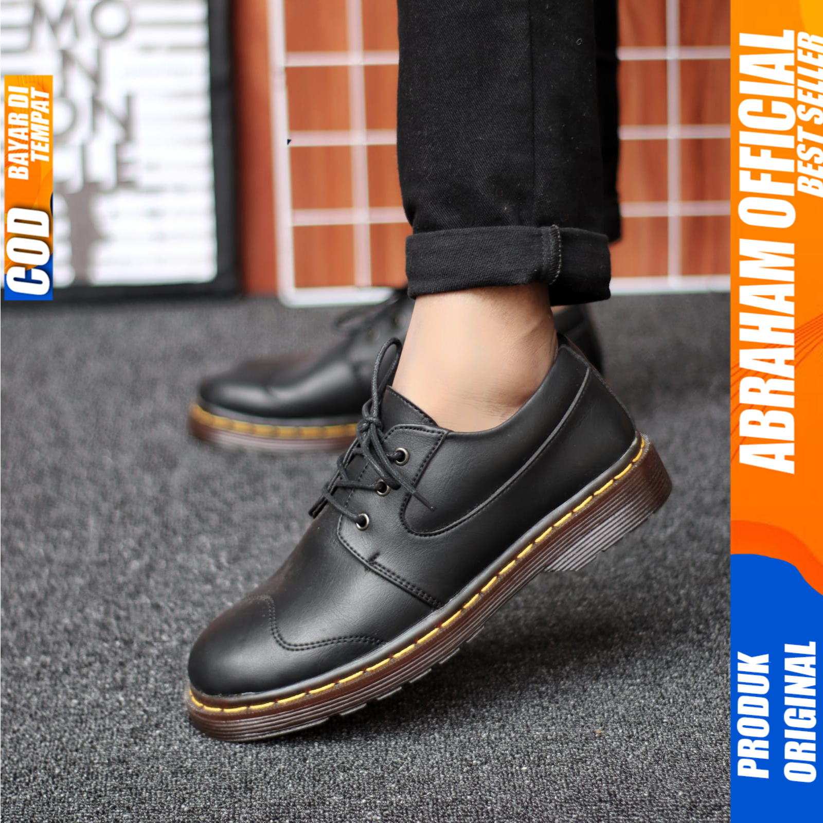 Sepatu Formal Pantofel Casual Docmart Tali Hitam Kerja Pria Abraham