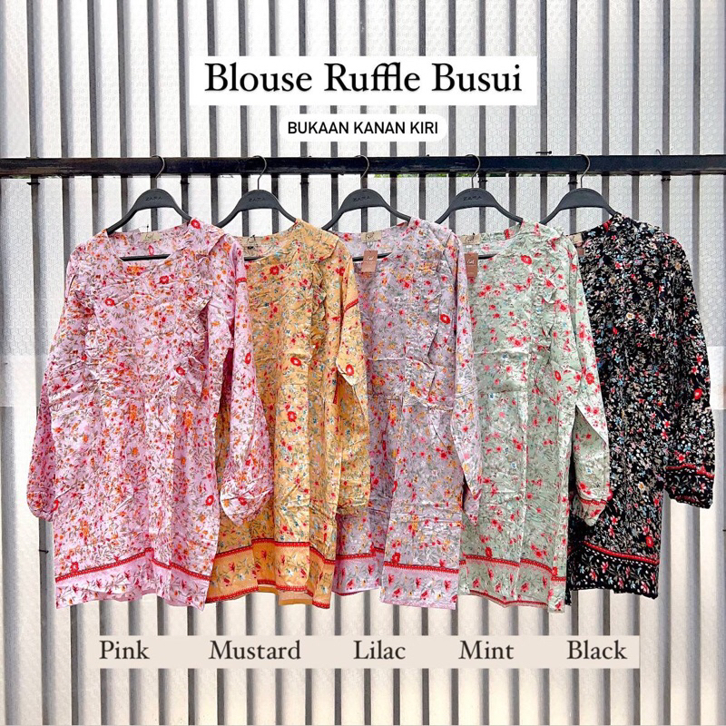 RUNA - Nursingwear Tunik Rayon Ruffle Menyusui Atasan Baju Bukaan Kanan Kiri Belahan Busui Bumil Busuifriendly Motif Shabby Bunga Hidden Access Tartan Eriel Label Eriellabel Breastfeeding