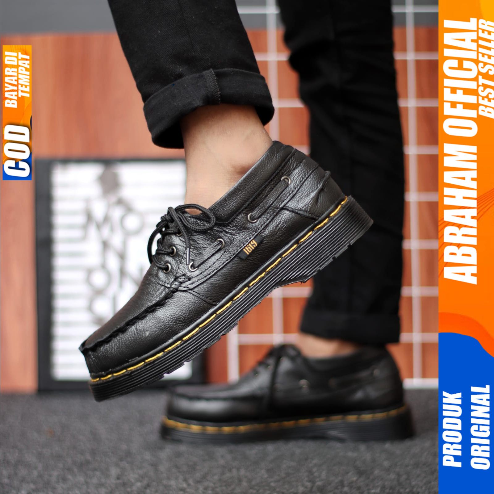 Sepatu Formal Pantofel Pria Casual Kulit Asli Docmart Pria Kerja Hitam