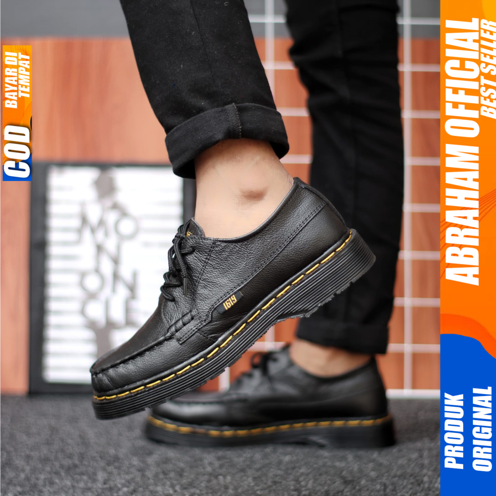 Sepatu Formal Pria Docmart Pantofel Casual Kulit Asli Pria Kerja Hitam