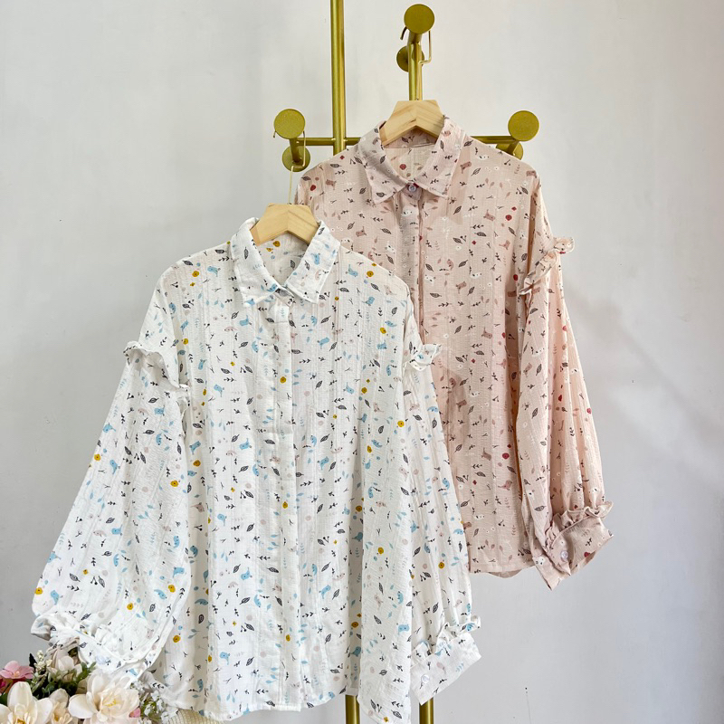 LILY TOP KEMEJA SEMI BLOUSE OVERSIZE BLOUSE LENGAN BALON/BLOUSE BUSUI FRIENDLY/KEMEJA OVERSIZE BUNGA BY DHEVIA ID