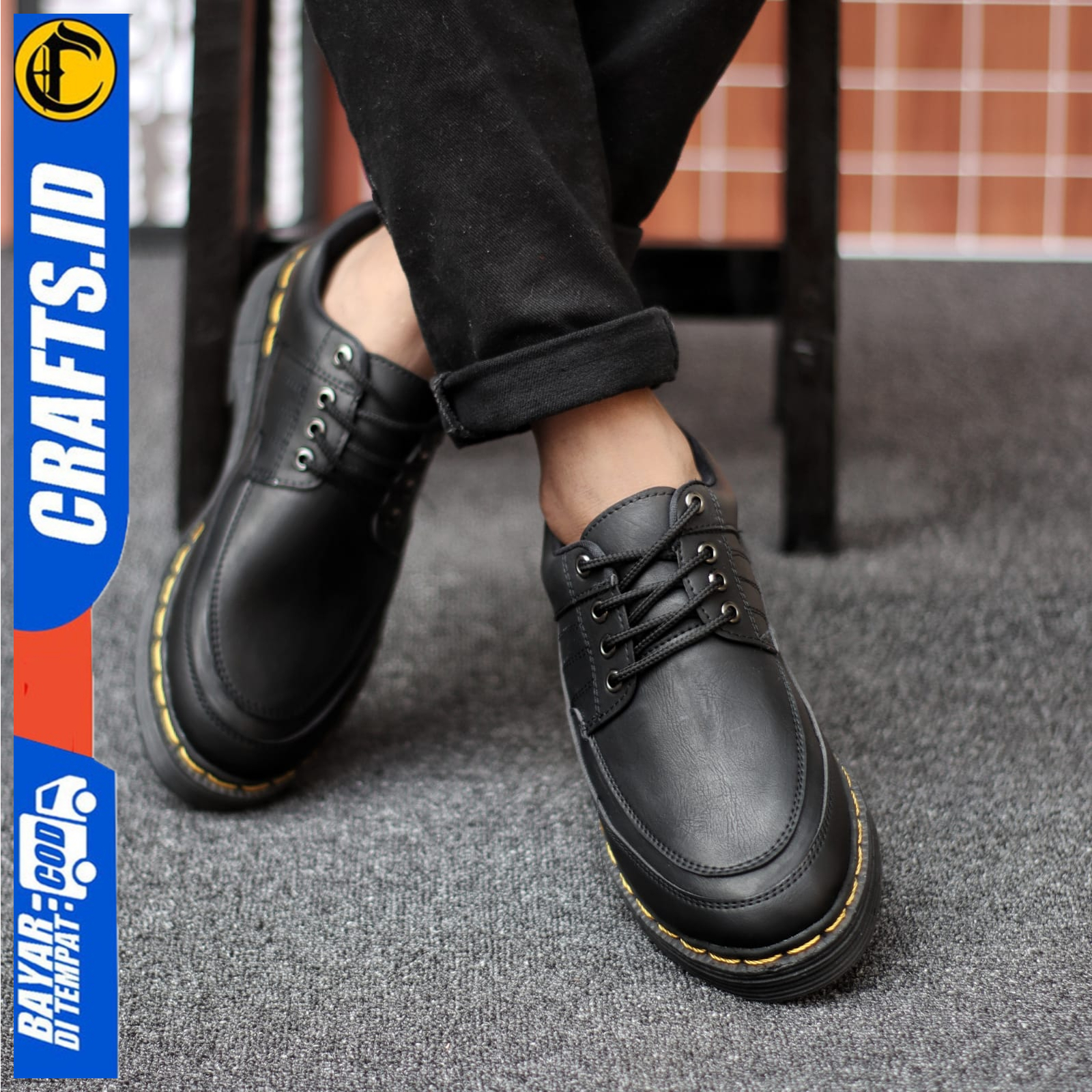 Sepatu Formal Pantofel Docmart Low Boots Kulit PU Casual Kerja Pria Crafs Smith