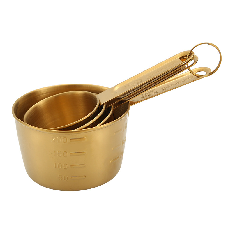 HOOMIN Sendok Takar Ukur Cup Stainless Steel / titanium Measuring Spoon 8 PCS - 16780 - Silver gold emas penakar takaran sendok teh , makan spoon