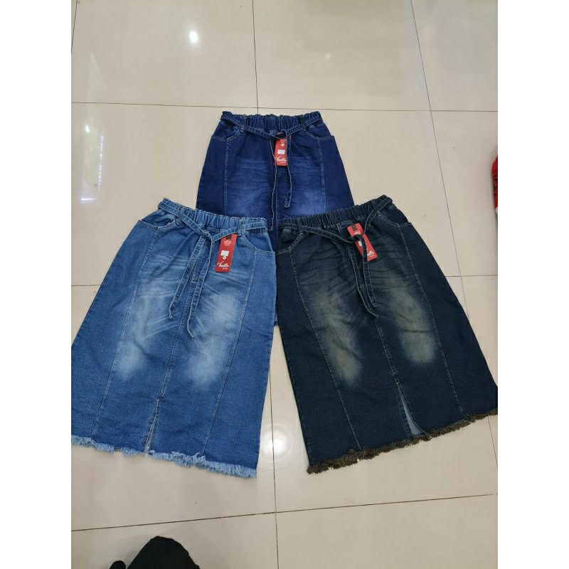 Rok Jeans Span 7/8 RENSI // Rok Pendek Jeans Stretch bawah belah rawis