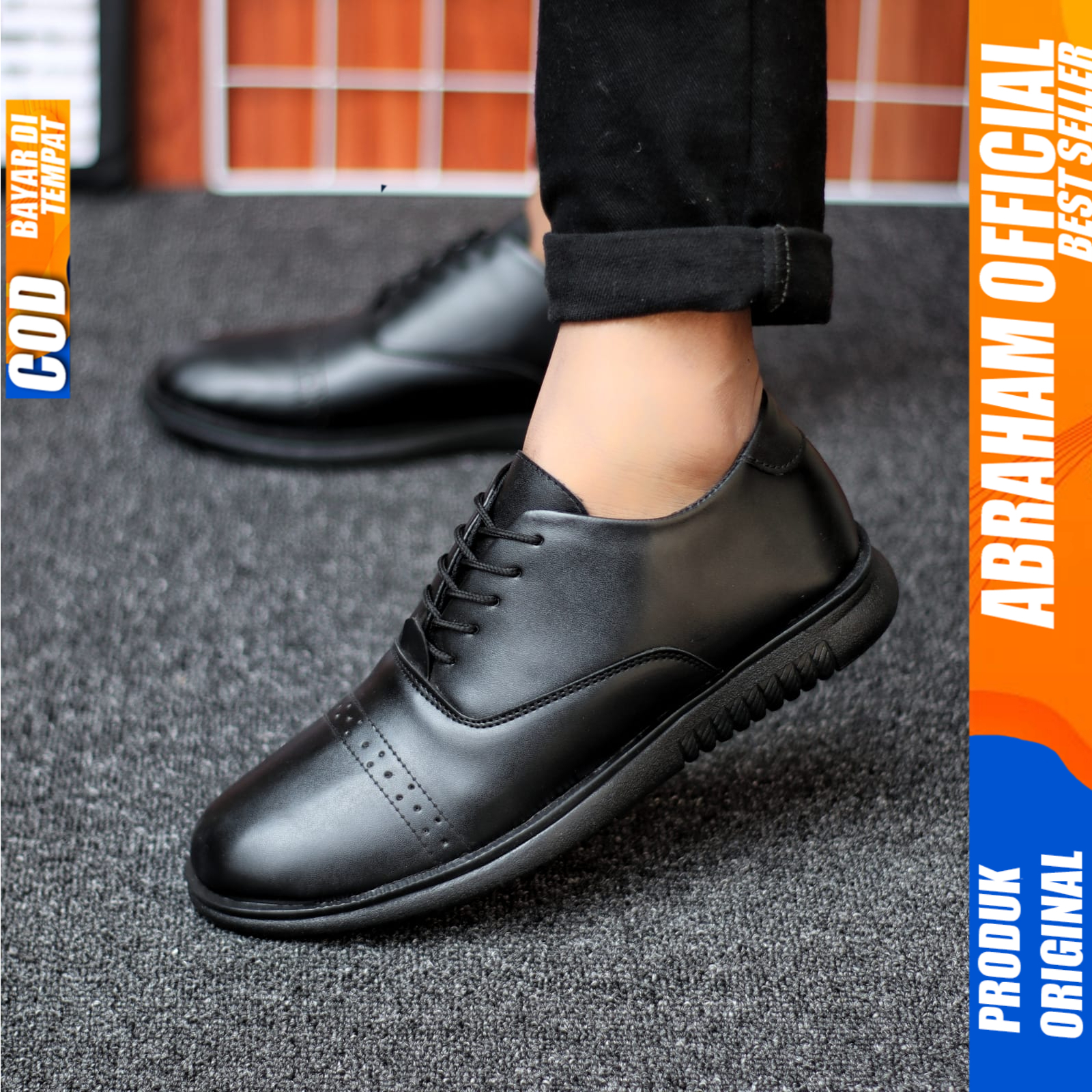 Sepatu Pantofel Formal Pria Tali Hitam Casual Kulit Kerja Pria Abraham