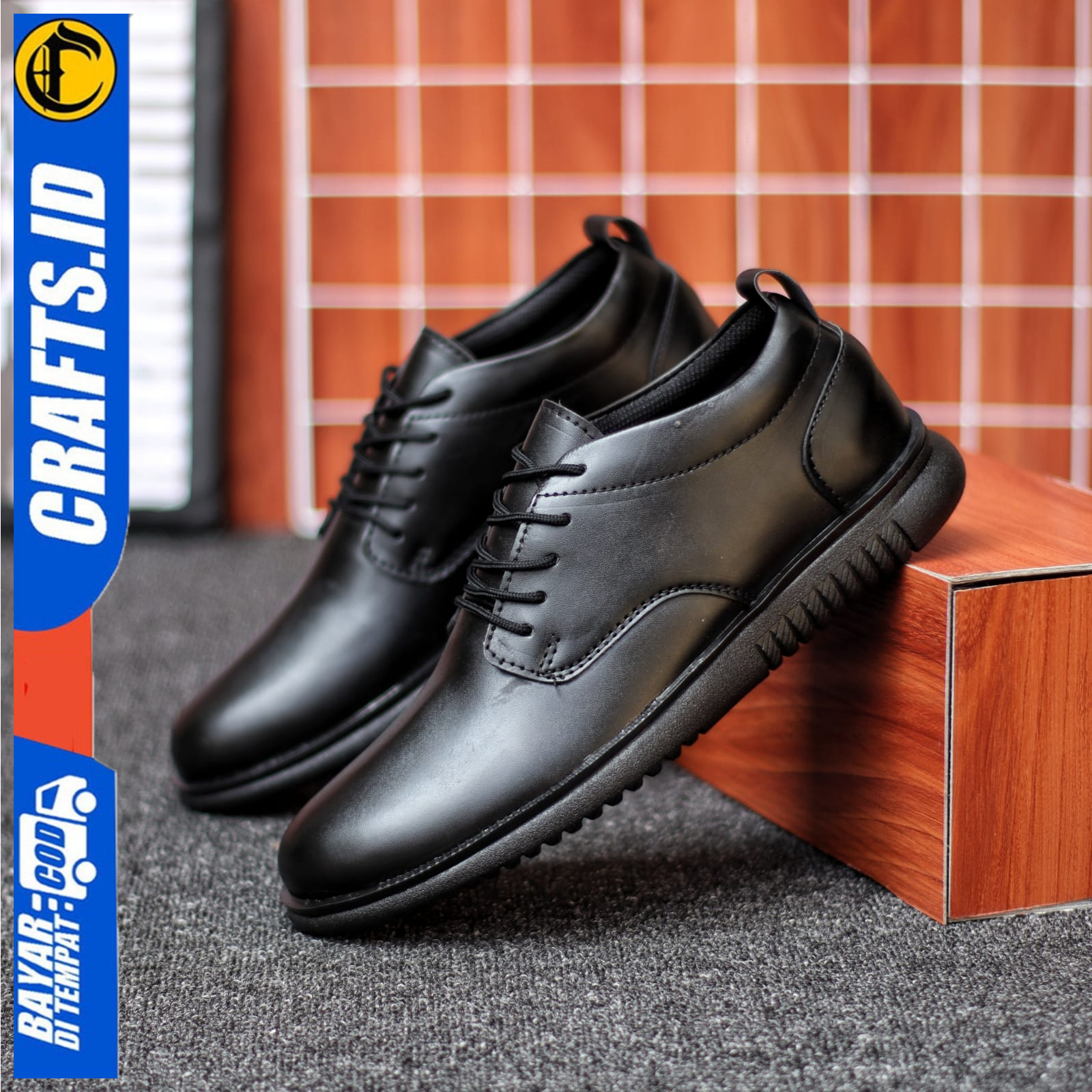 Sepatu formal Casual Pria Kantor Kerja Pantofel Docmart Tali Hitam Crafs Hatte