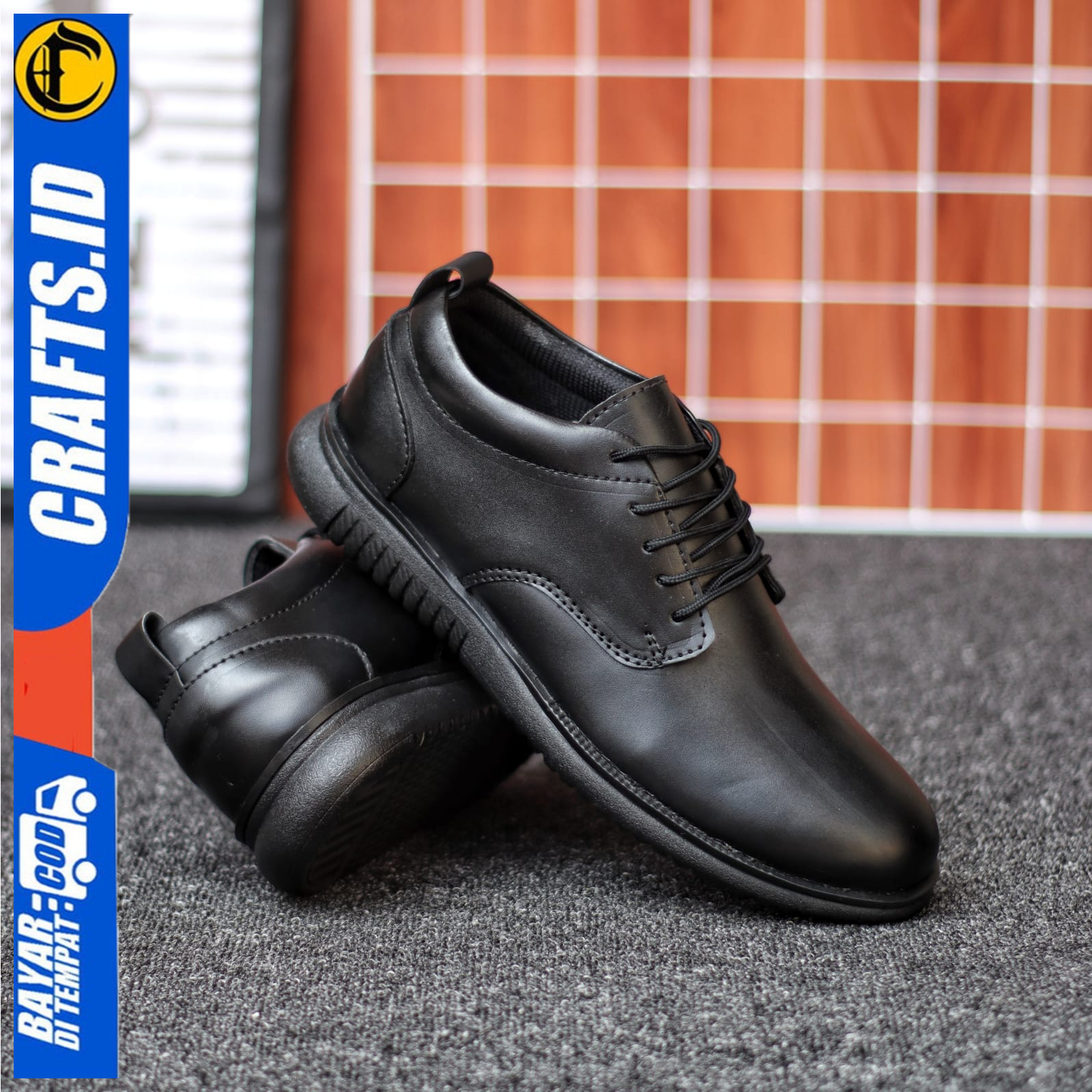 Sepatu formal Casual Pria Kantor Kerja Pantofel Docmart Tali Hitam Crafs Hatte