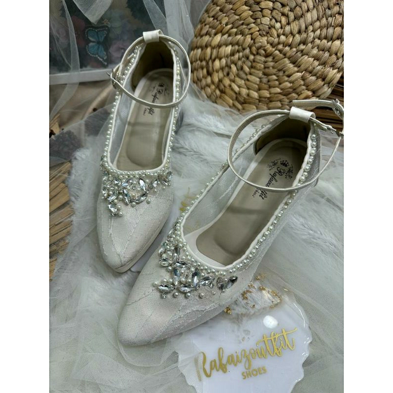 Sepatu Wedding pesta Cantik Mingkana Putih 5cm