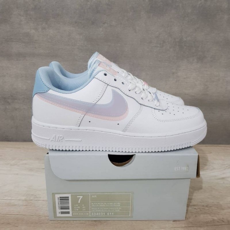 Sepatu Sneakers Nike Air Force 1 Low Swoosh White Pink Blue