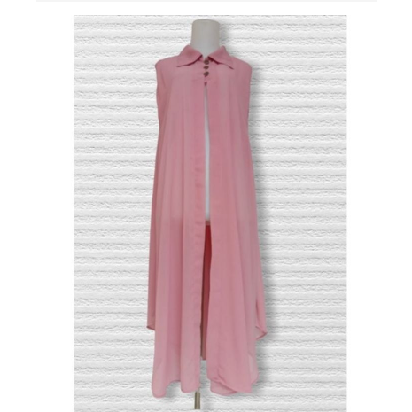 Outer Ceruty Lengan Pendek / Long Cardigan Panjang / Model kancing / Premium - Dusty Pink