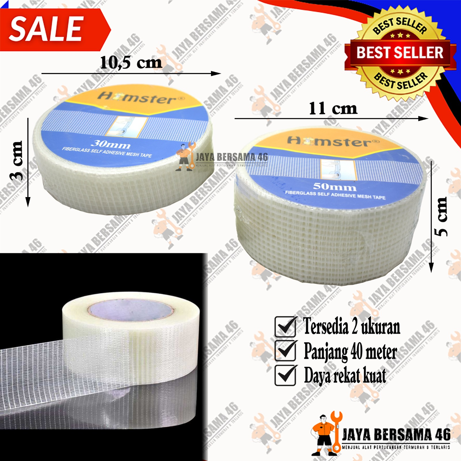 FIBER TAPE / ISOLASI LAKBAN GYPSUM / LEM KASA GYPSUM / PERBAN GYPSUM / PEREKAT GYPSUM PLAFON / FIBER GLASS 30 50 mm