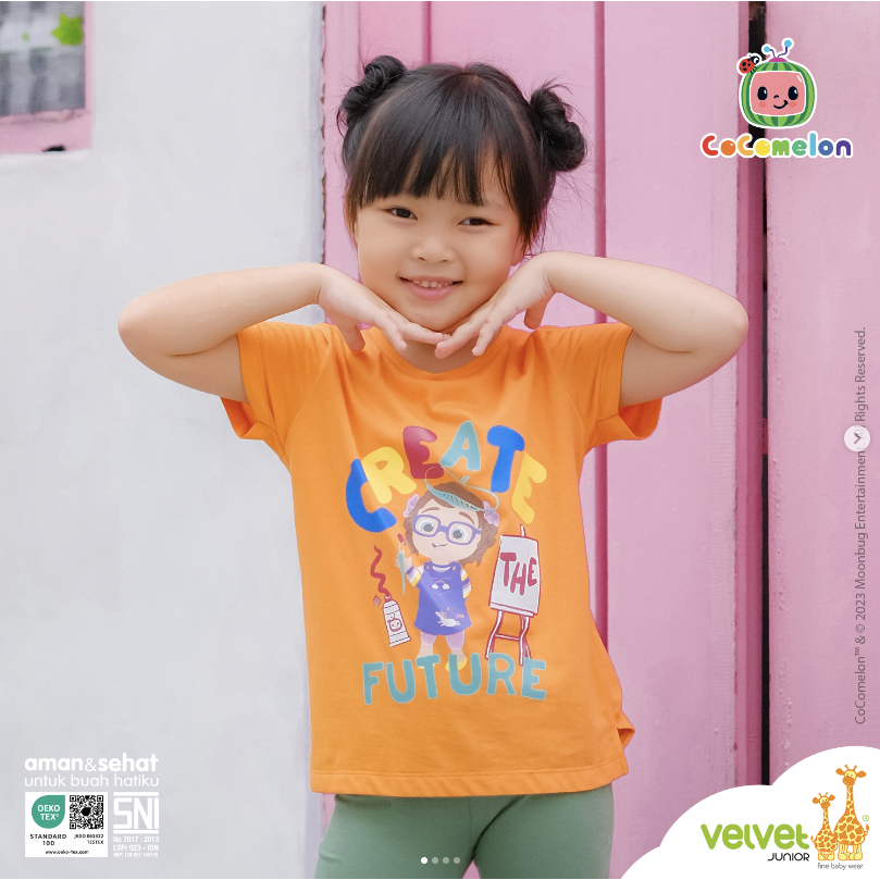 VELVET Junior Printed Tees | Aircool Pocket Tees Girl 2-5 Tahun / S | M | L  Kaos Anak (1pcs)
