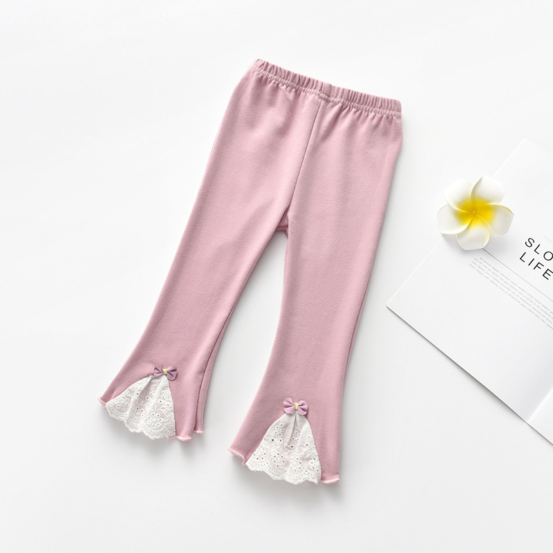 Legging anak perempuan motif renda putih dengan pita