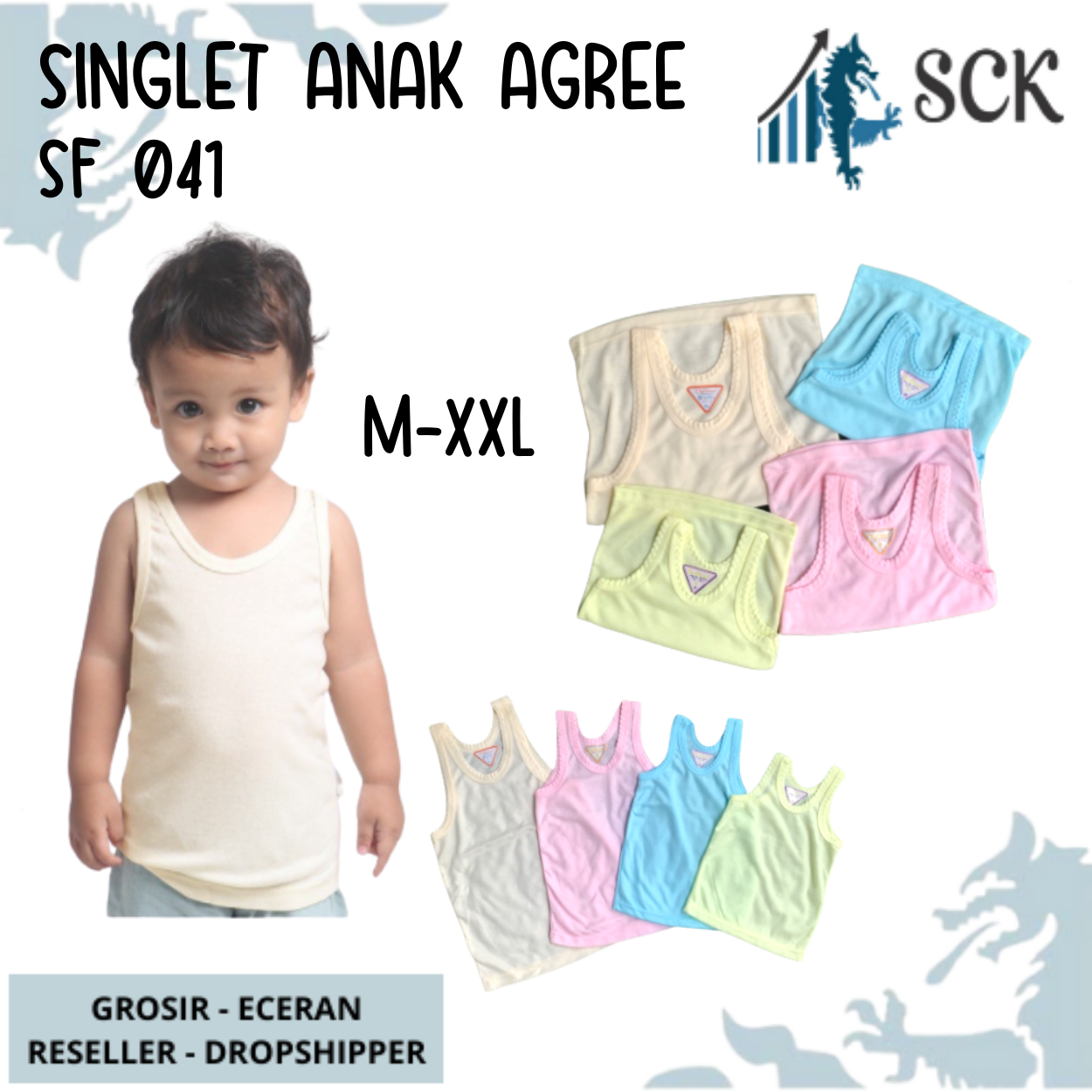 [ISI 1] Singlet AGREE Kids SF 041 Warna Warni  / Pakaian Dalam Anak AGREE / Singlet Bayi - sckmenwear GROSIR