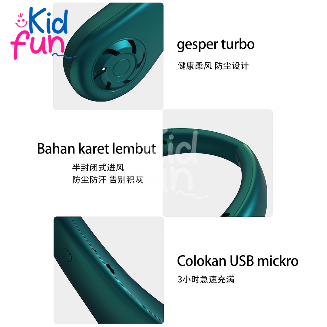 Kipas Angin Leher Portable 360° Gantungan Leher Mager Mickro USB Tanpa Baling Bentuk U