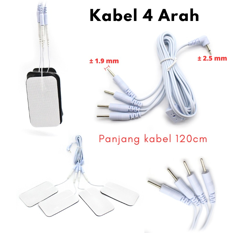 kabel Konektor Bantalan PAD Elektroda Alat Pijat Tubuh 2 Arah &amp; 4 arah