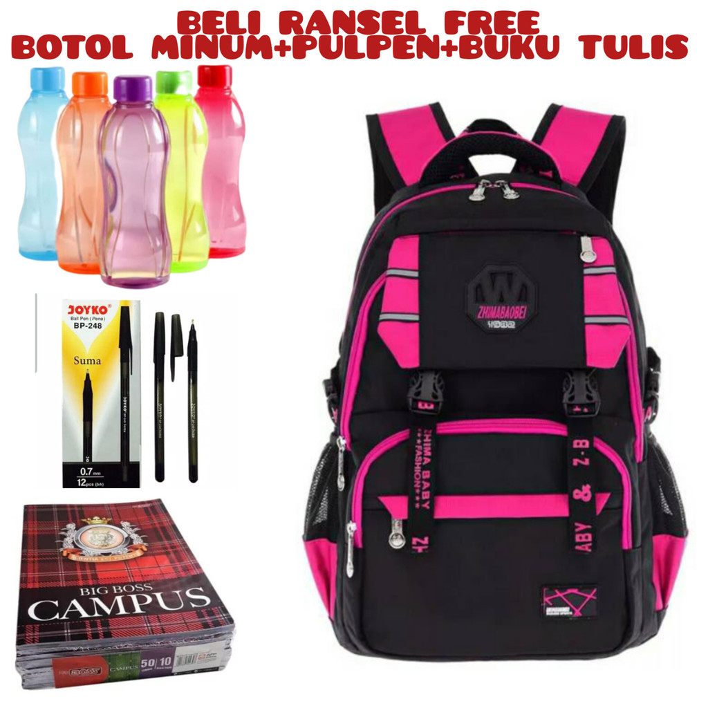 JS_ Beli 1 Dapat 4-Tas Ransel Sekolah Anak Laki-laki/Perempuan Backpack Tas Laptop Acer Unisex Tas Sekolah SD/SMP/KULIAH Beli Ransel Free Botol Minum+Pulpen+Buku Tulis