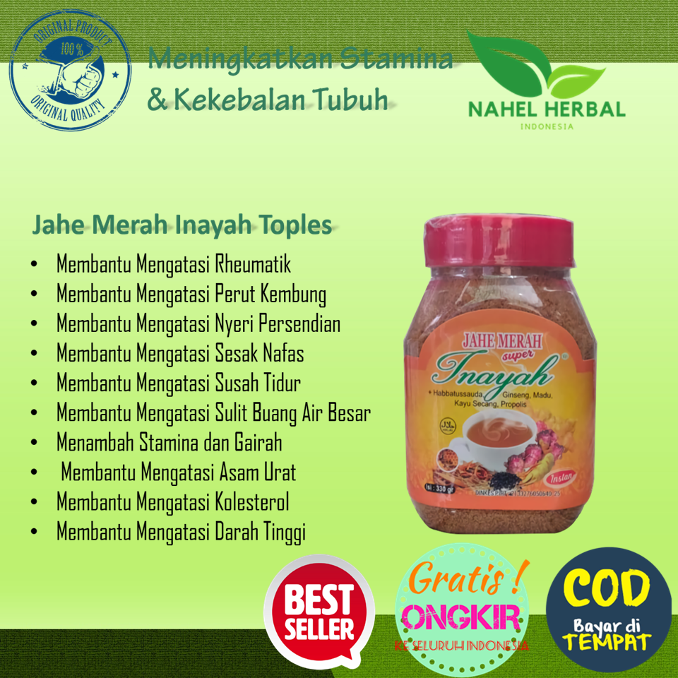 Jahe Bubuk Instan Inayah Toples Nyeri Rematik Kolestrol Hpai Tulang Bpom - Obat Herbal Asam Urat Kol