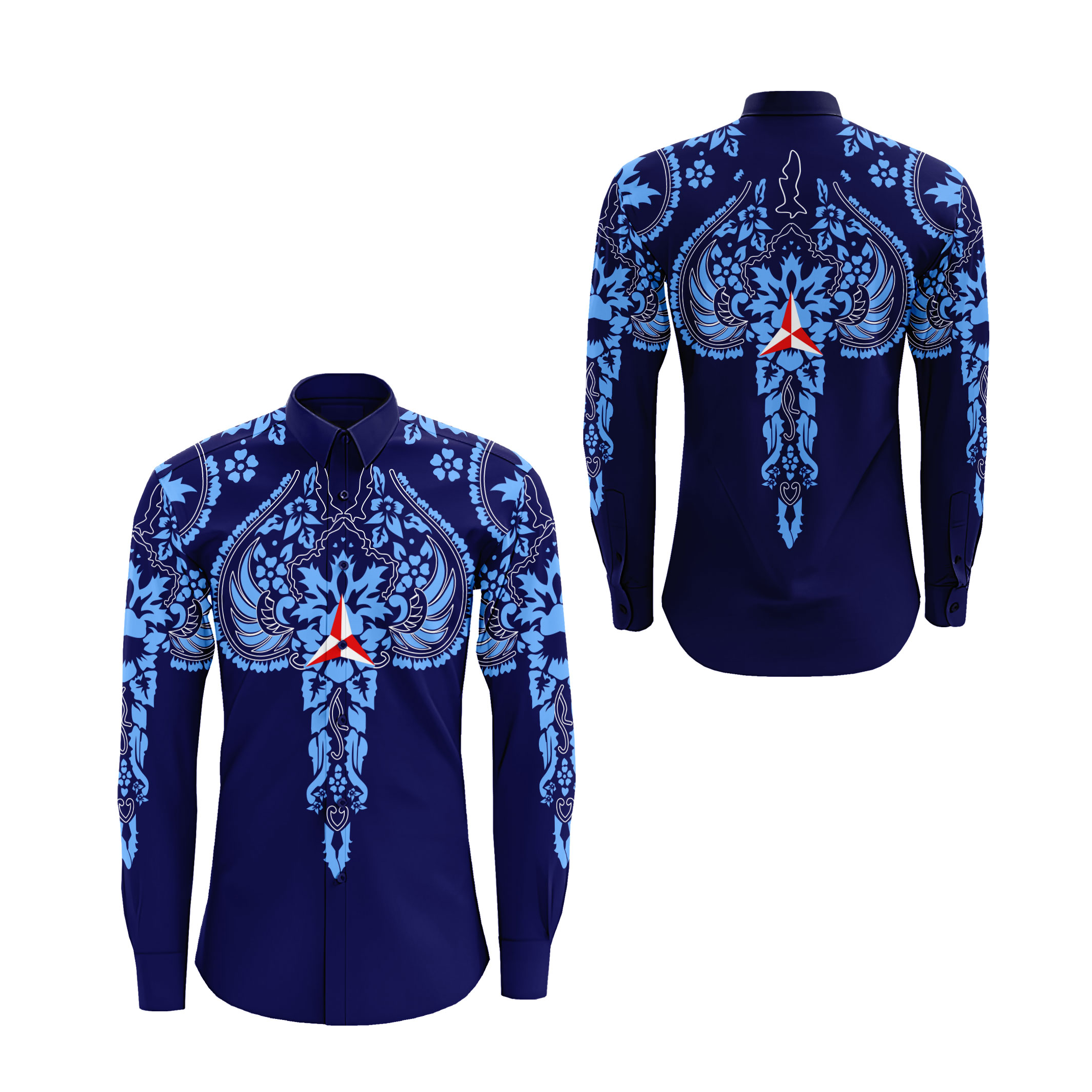Riashop - Kemeja Lengan Panjang Partai Demokrat Batik Full Print