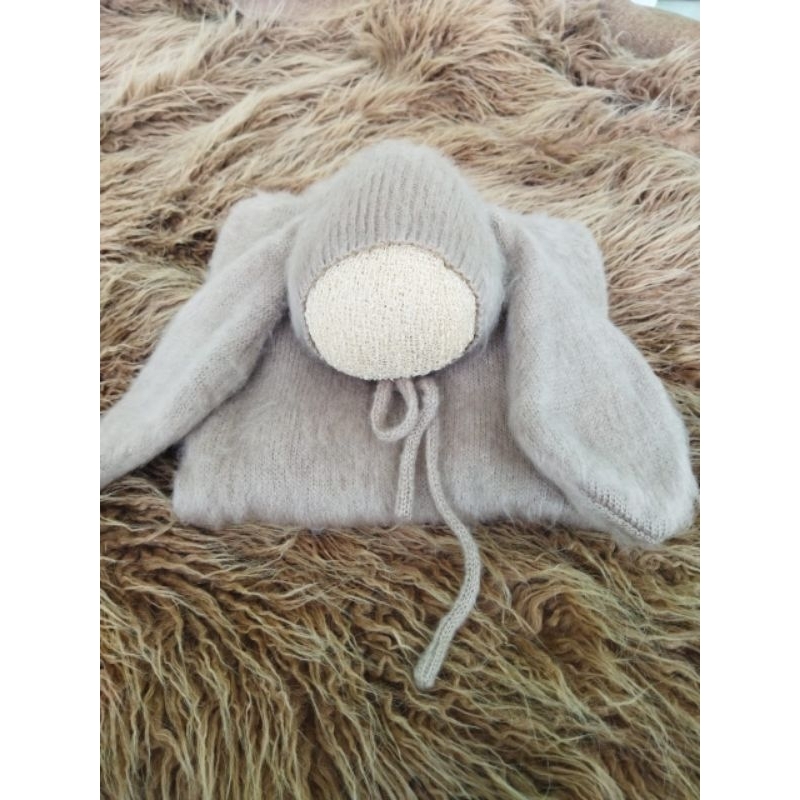 Bunny bonnet set with wrap properti foto bayi