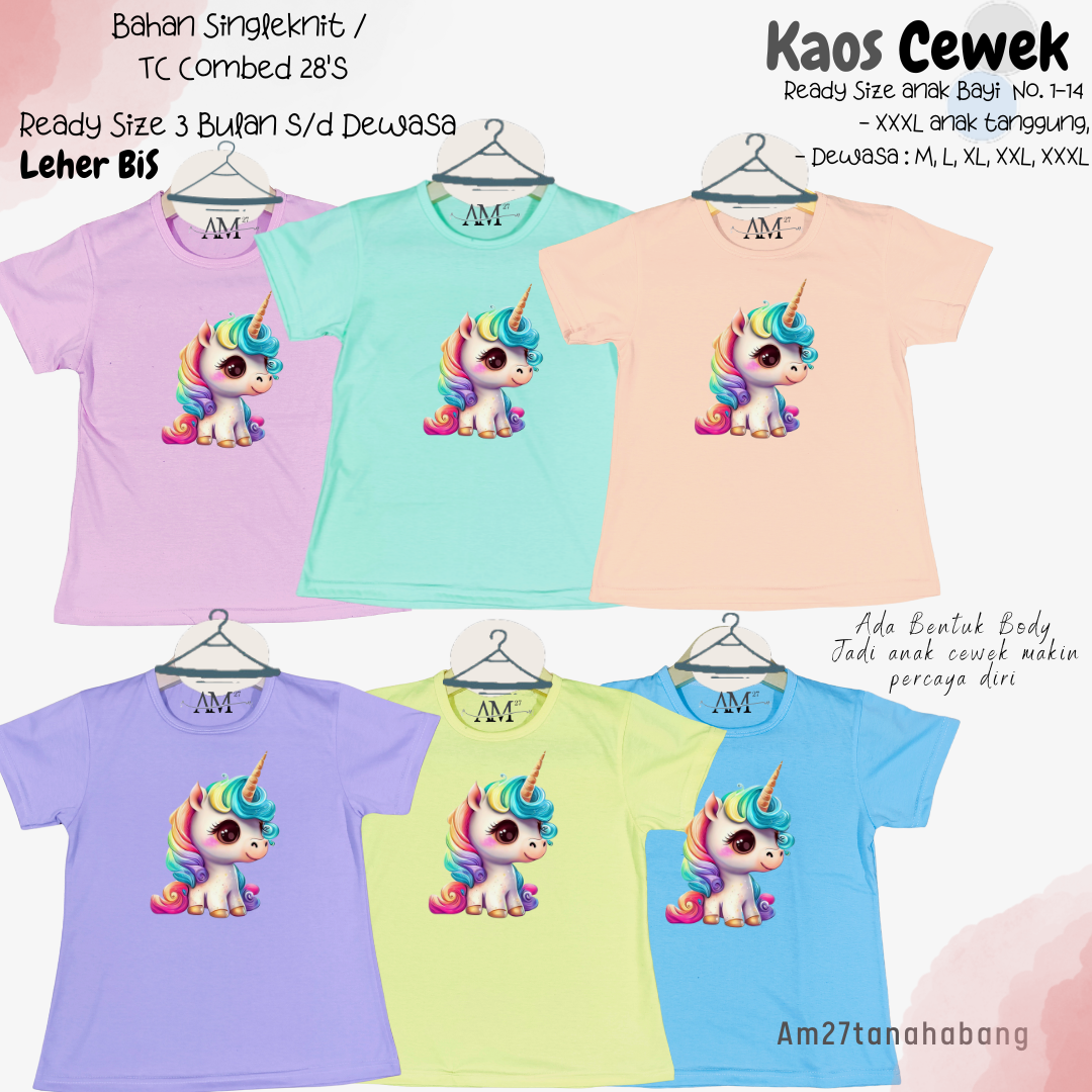 Baju Anak Cewek 3 bulan-10 tahun KUDA PELANGI- Kaos003