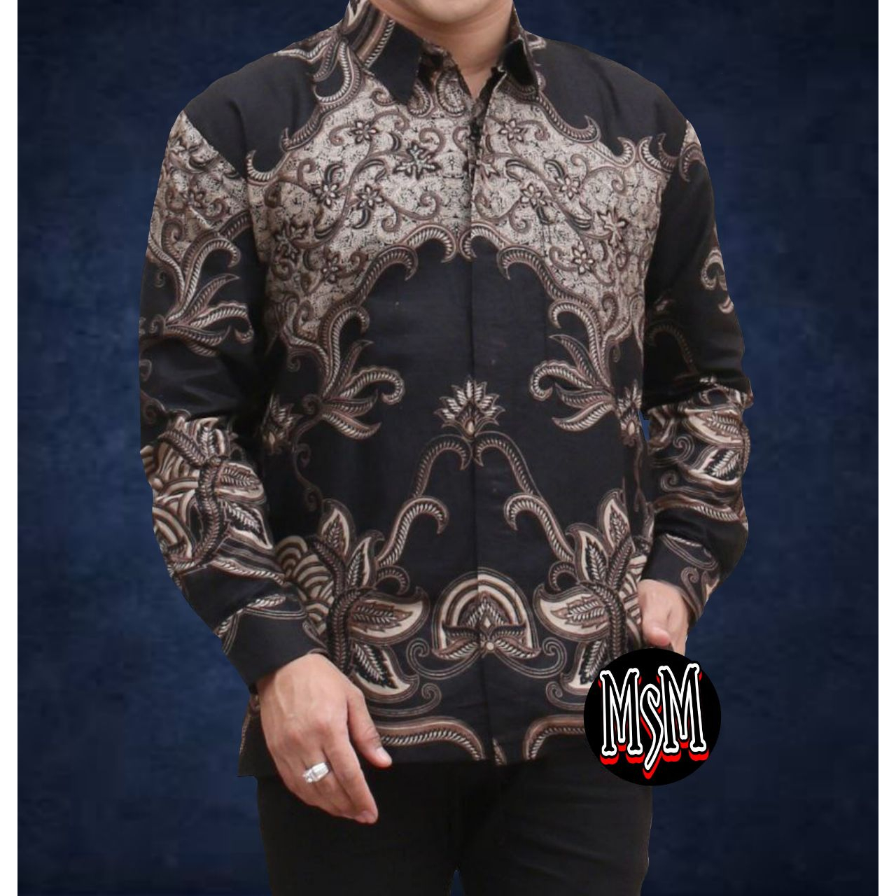 Batik Pria Lengan Panjang BATIK NAKULA HRB026 motif KERATONAN Kode 002 size M L XL XXL Reguler