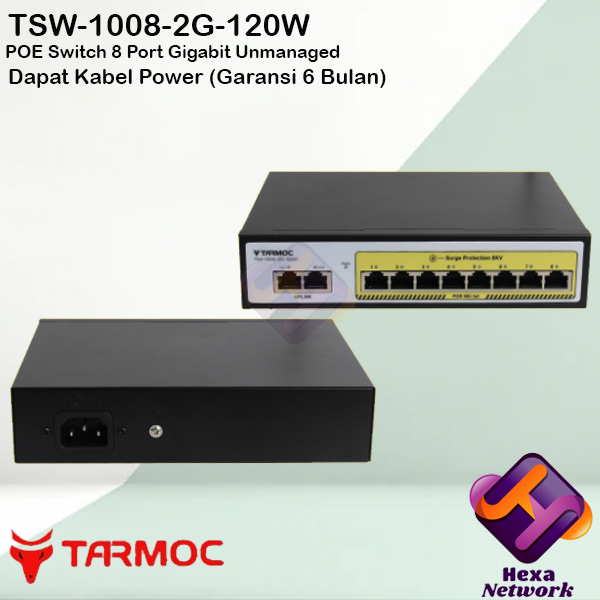 Tarmoc TSW-1008-2G-120W, 8 Port Gigabit POE 802.3af/at POE Switch 120W