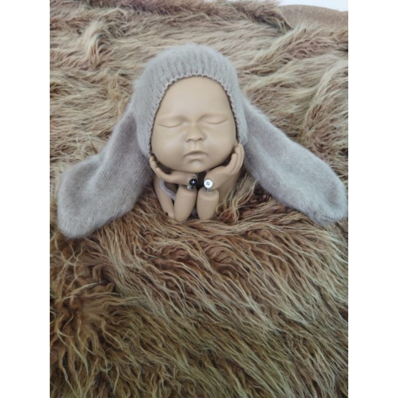 Bunny bonnet set with wrap properti foto bayi