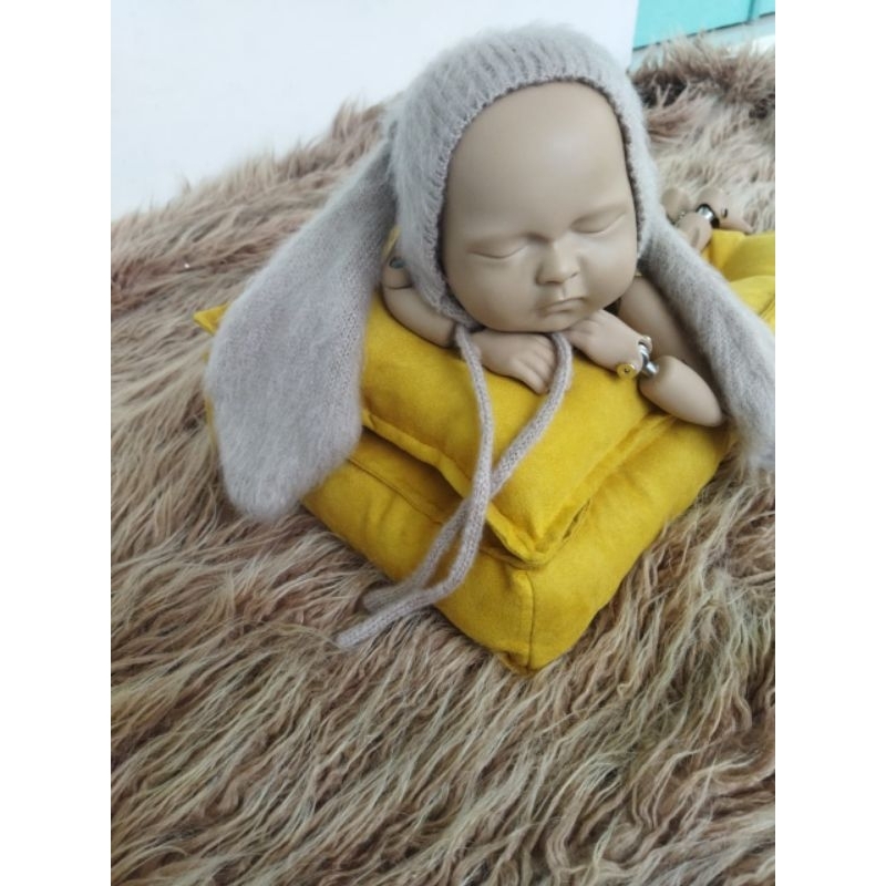 Bunny bonnet set with wrap properti foto bayi