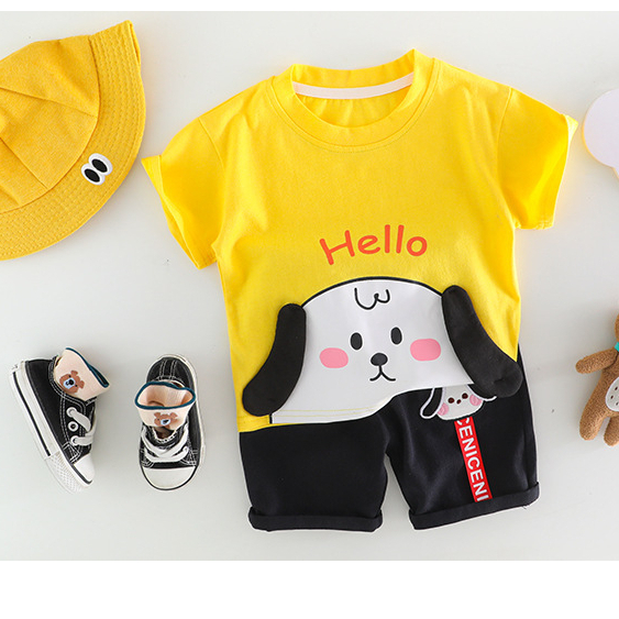 [Promo 7.7] Setelan Kaos Anak Laki Laki Baju Anak Import Summer Set HELLO