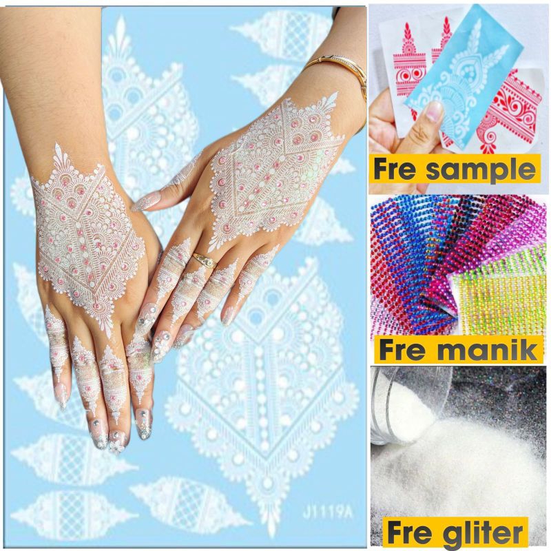 FREE(manik+gliter) 1PCS KANAN KIRI HENA PENGANTIN PUTIH MARON HENNA TEMPEL 1SET