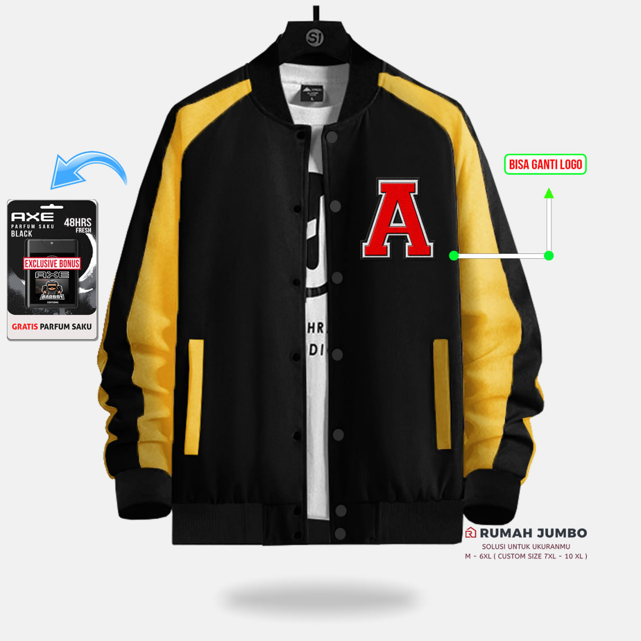 Jaket Bomber Varsity Baseball Latter A Oversize (M - 6XL) Jaket Custom