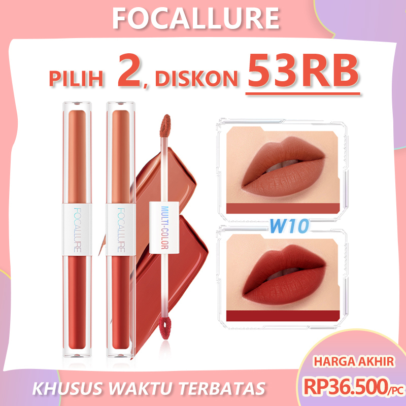 FOCALLURE 2 In 1 Lip Matte Waterproof Lipstik Lip Gloss Dual Stick Tahan Lama Hingga Liquid Lipstick Lip Gloss 6 Jam