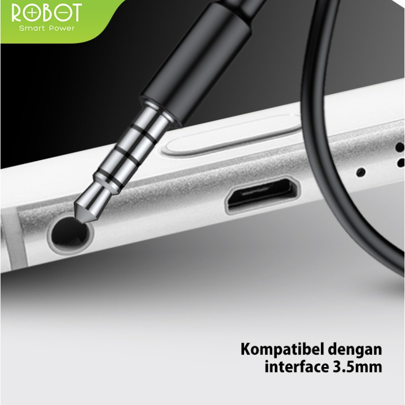 Headset Robot RE701 Wired Earphone Bass Compatible For All Phone Original - Garansi 1 Tahun