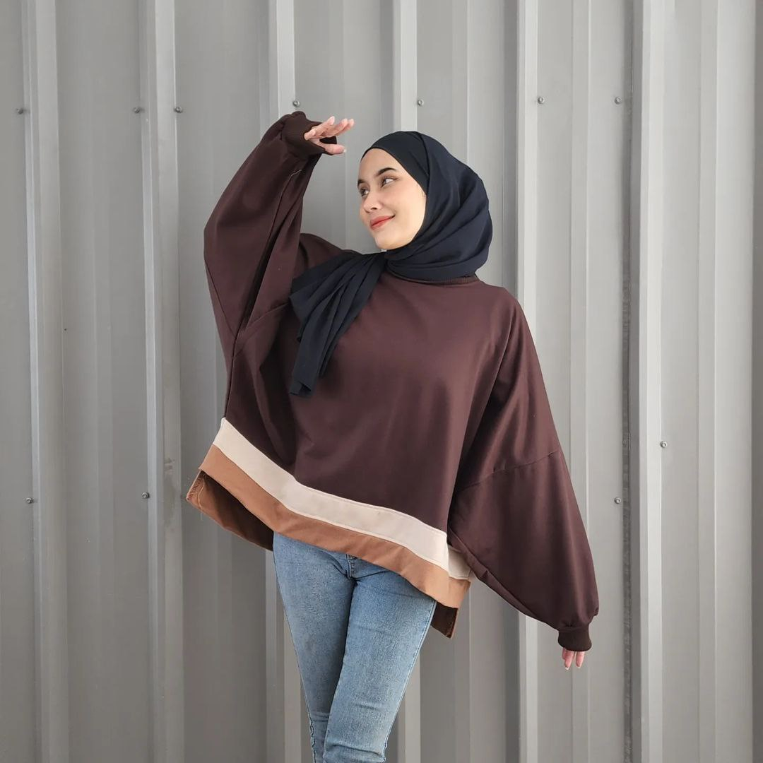 Nara.Grosir - Batwing Jumbo Belang l Sweater Oversize Wanita