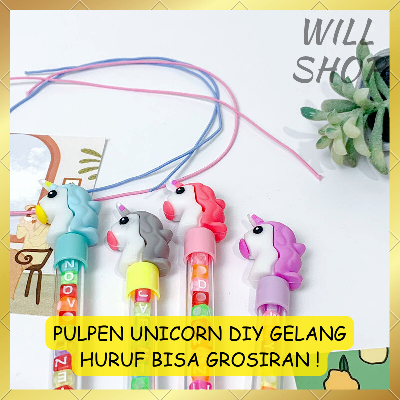 

PULPEN UNICORN / PEN DIY GELANG HURUF TINTA HITAM / ALAT TULIS LUCU UNIK BISA GROSIRAN COD