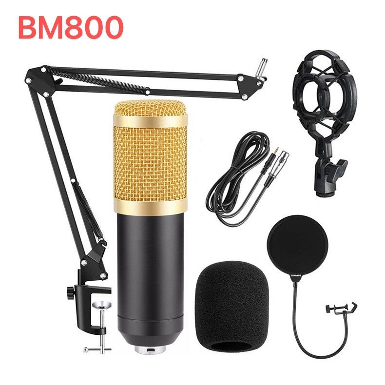 BM-800 Microphone Studio Kit Condenser Broadcasting Recording Mic - Gold