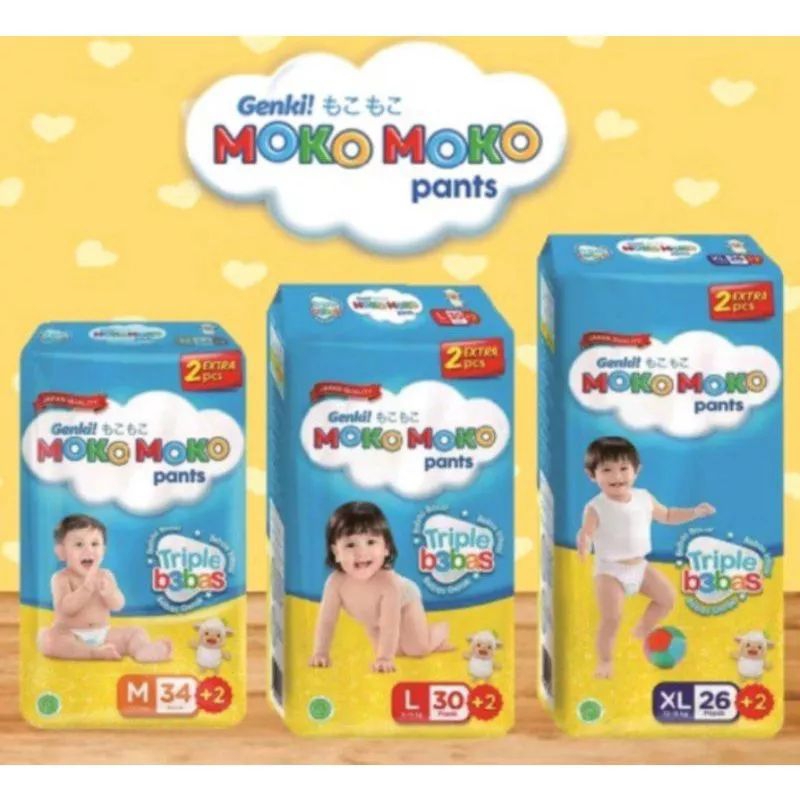 Genki Moko Moko Pants M34+2/L30+2/XL26+2 popok bayi diapers