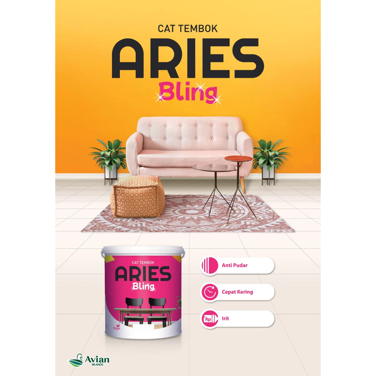 Cat Tembok ARIES BLING Avian  Kemasan 5Kg - 710 ULAT DAUN