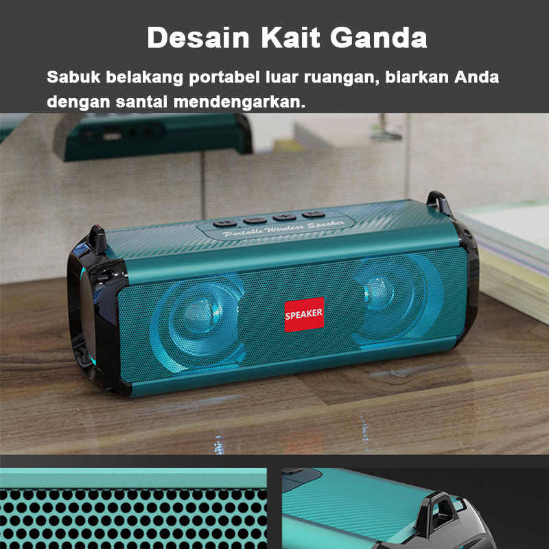 [BISA COD] Speaker Bluetooth Wireless With Belt Portable Stereo Music Speaker Original 100% Waterproof Speaker Bluetooth Super Bass