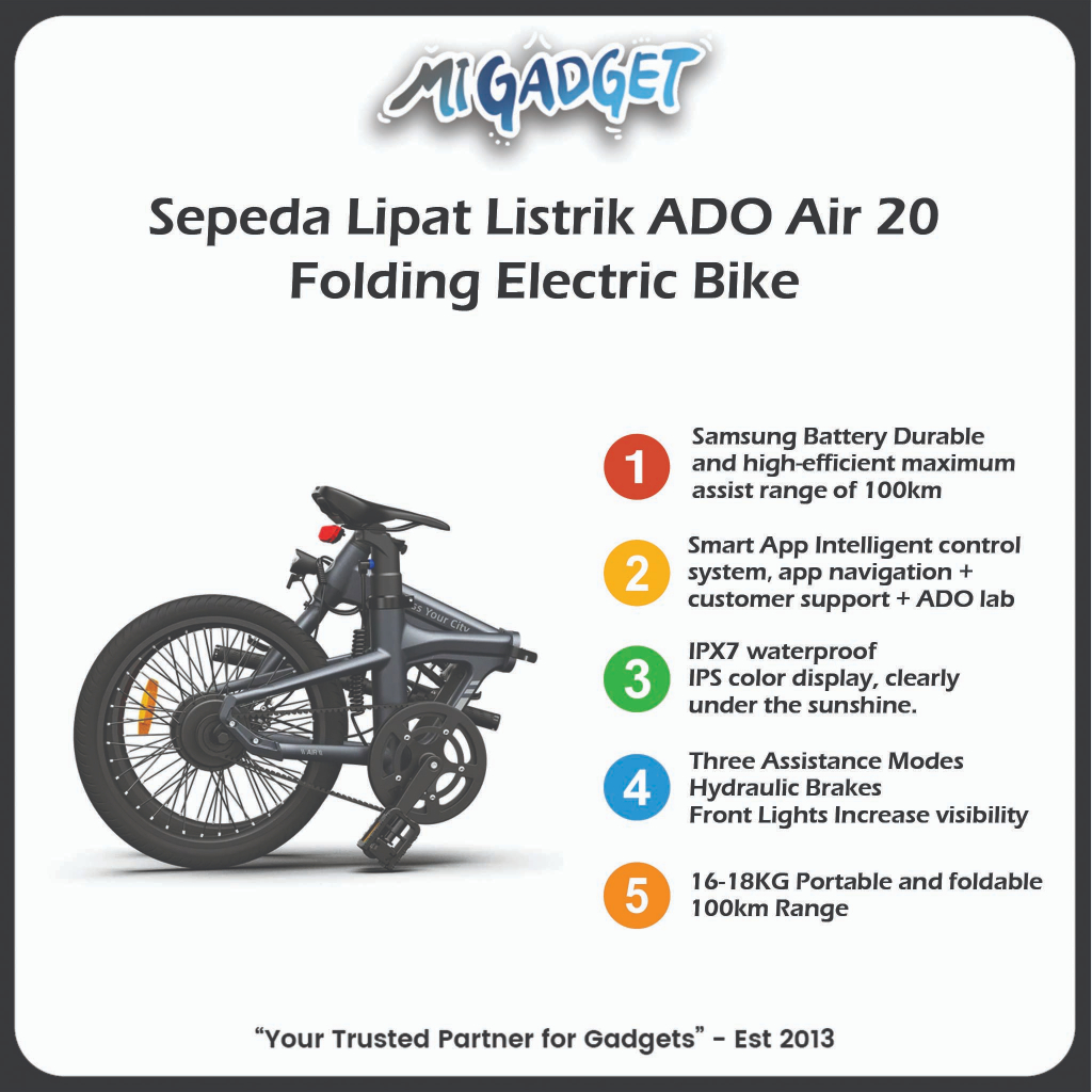 Sepeda Lipat Listrik ADO Air 20 Folding Electric Bike