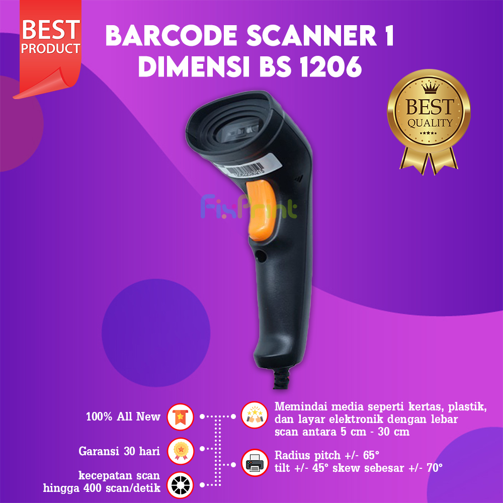 Barcode Scanner 1 Dimensi BS 1206 New Tanpa Stand Scanner Barcode 1D BS 1206 No Stand
