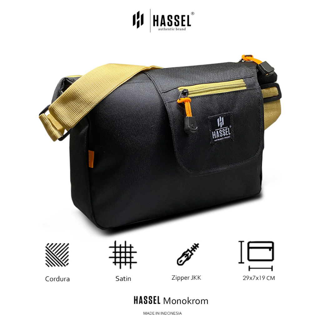 Tas Selempang Pria Hassel Monokrom - Tas Waist Bag Pria / Tas Selempang Wanita / Tas Slempang Pria casual