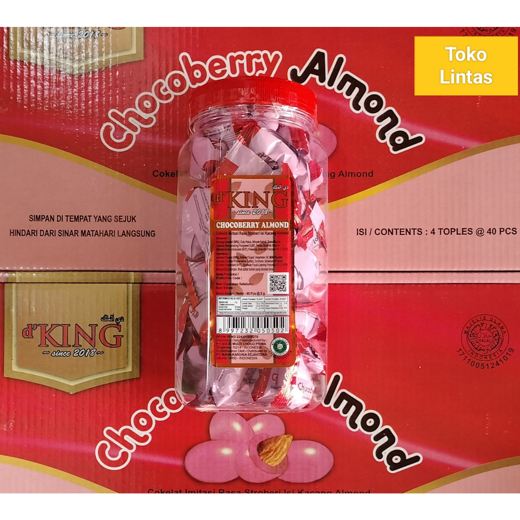 

Chocoberry Almond Cokelat Bonibol Stroberi Kacang Almond d'King 1 Toples