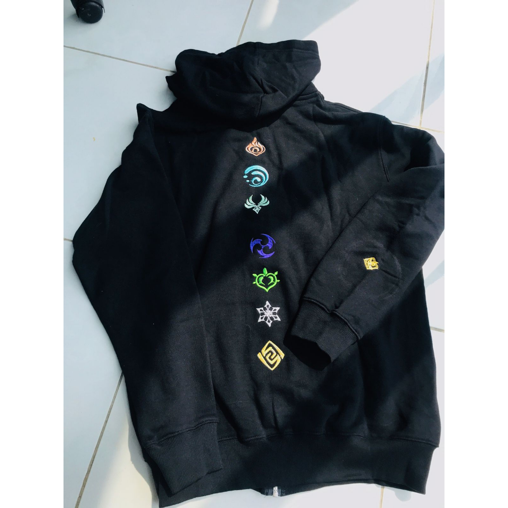 Hoodie Genshin Logo Embroidery Black Gaming Genshin Impact