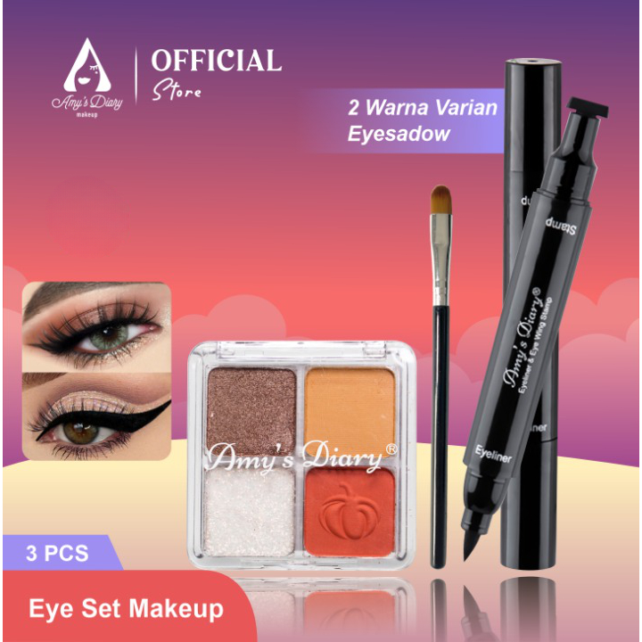 [PAKET HEMAT] Eye Set Makeup AMY'S DIARY Eyeliner Stamp Waterproof Brush Eyeshadow