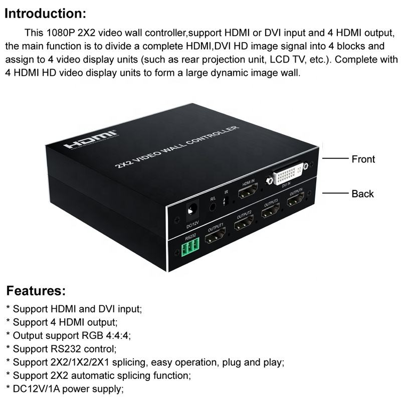 Video Wall Controller 2X2 HDMI DVI High Resolution