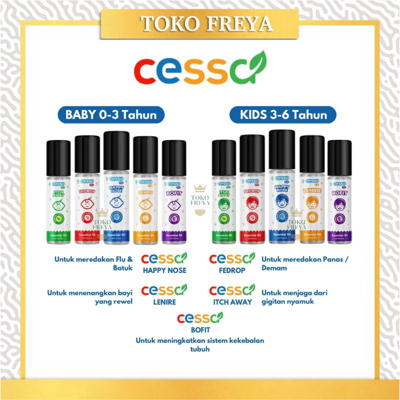 Cessa Essential Oil Roll On 8ml | Baby | Kids | Happy Nose | Fedrop | Lenire | Itch Away | Bofit | Batuk Pilek Bayi Demam