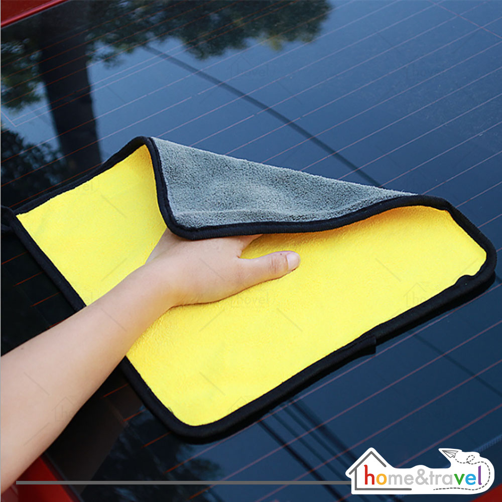 HOVELSHOP Kain Lap Microfiber Mobil Dapur Dua Sisi Tebal Halus Warna Abu Kuning Loop Drying