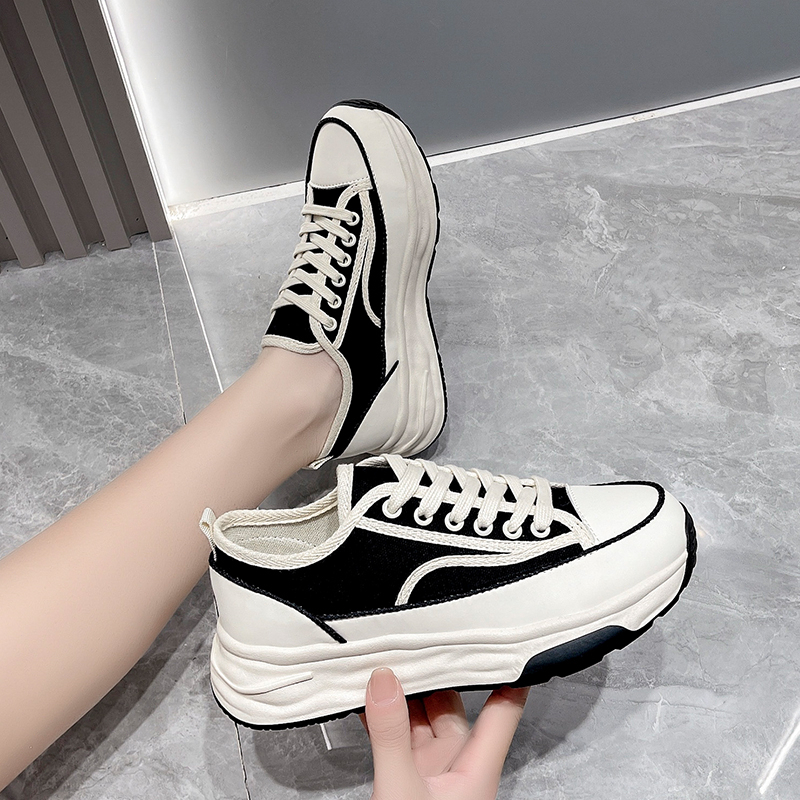 Sepatu Kets Sneakers Putih Wanita Perempuan Cewek Sekolah Korea Kasual Sepatu Olahraga Kanvas Checkerboard Sol Karet Tali Import Murah Casual Fashion White Beige Sport Shoes - Ukuran 35 36 37 38 39 40